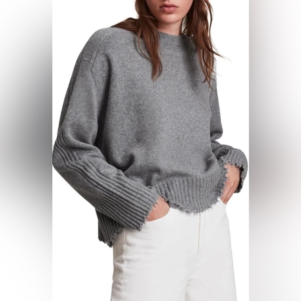 All Saints Kiera Cashmere Crew Neck Sweater, Charcoal Grey, Size L